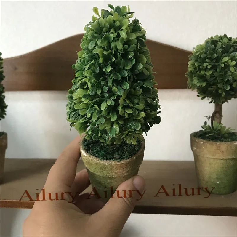 15cm High Artificial Bonsai Simulation Green Plant Potted Small Tree Desktop Decoration Window Partition Xmas Gift Idea