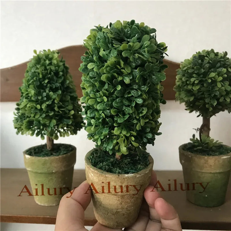 15cm High Artificial Bonsai Simulation Green Plant Potted Small Tree Desktop Decoration Window Partition Xmas Gift Idea