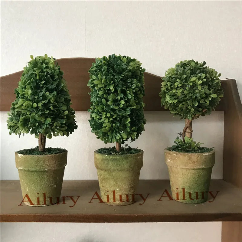 15cm High Artificial Bonsai Simulation Green Plant Potted Small Tree Desktop Decoration Window Partition Xmas Gift Idea