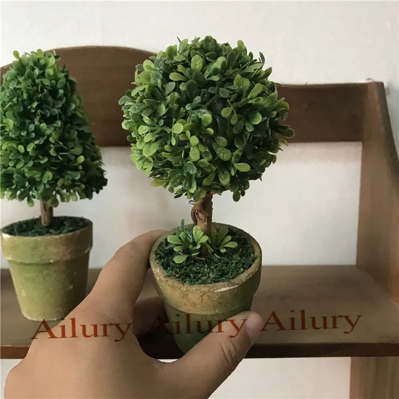 15cm High Artificial Bonsai Simulation Green Plant Potted Small Tree Desktop Decoration Window Partition Xmas Gift Idea