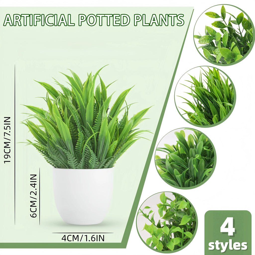 4 Styles Mini Fake Plants Artificial Eucalyptus Faux Plants for Home Office Farmhouse Bathroom Desk Shelf Decor Indoor