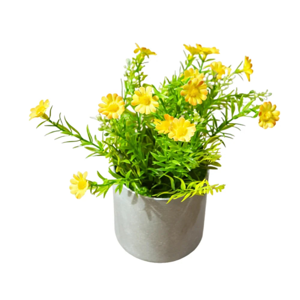 Realistic Artificial Daisy Potted Real Touch Lifelike Simulation Green Plant Bonsai No Watering Non-fading Fake Chrysanthemum
