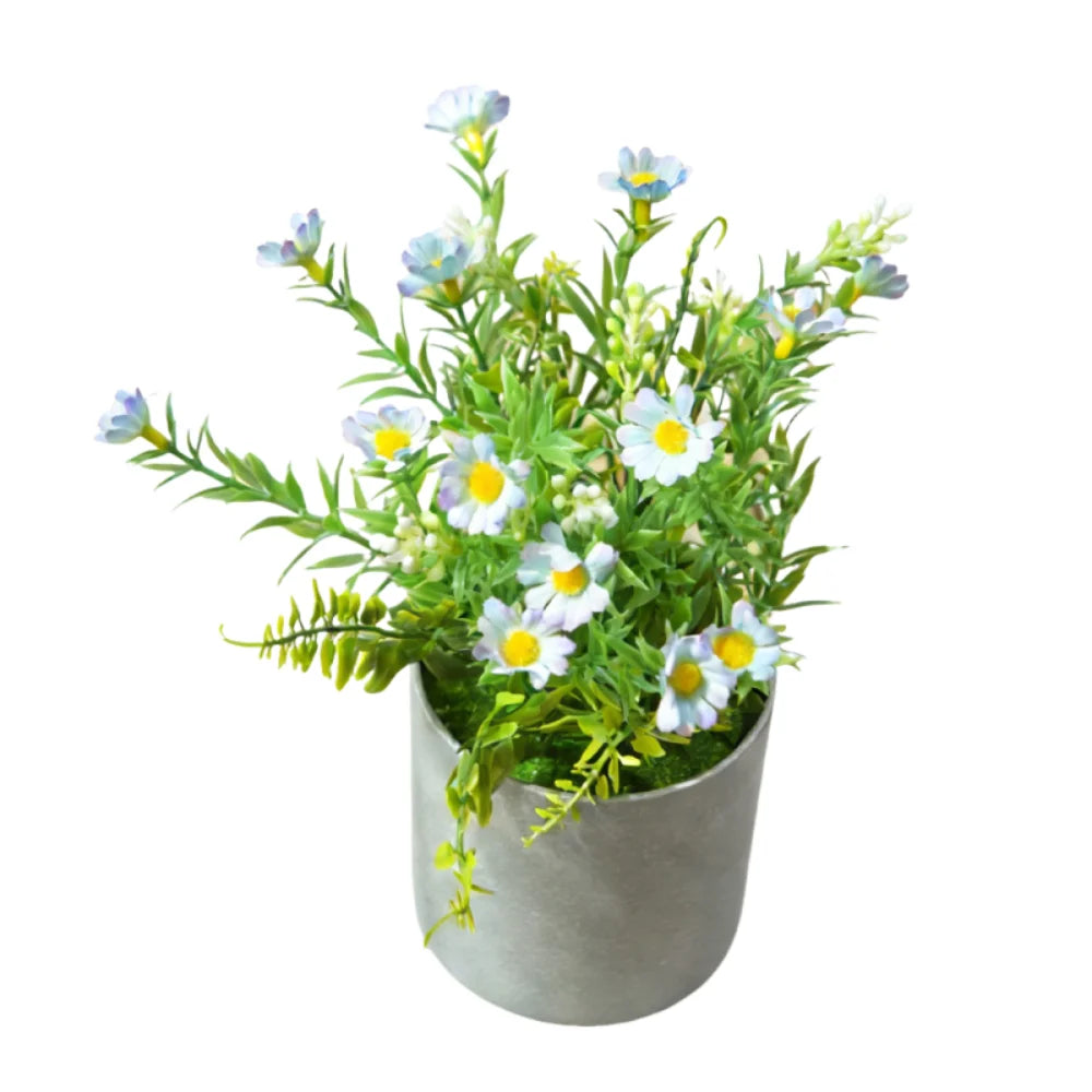 Realistic Artificial Daisy Potted Real Touch Lifelike Simulation Green Plant Bonsai No Watering Non-fading Fake Chrysanthemum