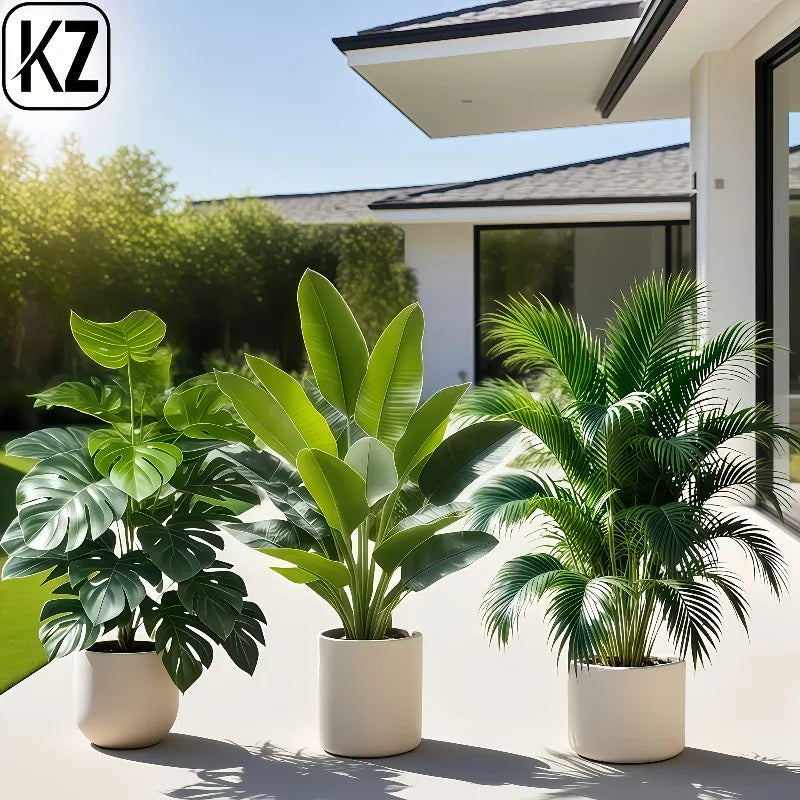 3pcs Artificial Faux Plant Set Lush Banana Tree Monstera Palm for Home Wedding Garden Balcony Office Decor Without Flowearpot