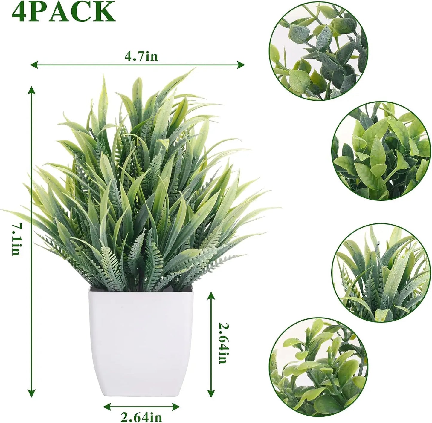 Fake Plants 4 Packs Small Artificial Greenery Mini White Potted Plants Bathroom Accessories Decorations for Desk Bathroom Office