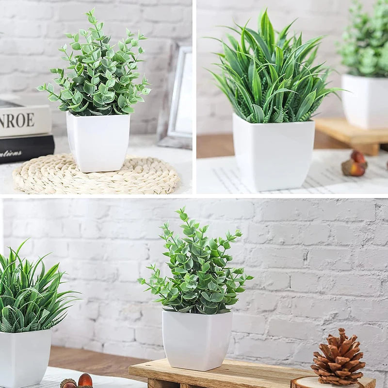 1/4pcs Artificial Green Potted Plants Fake Artificial Plants With Pot Living Room Home Decor Desk Bedroom Party Plastic Bonsai