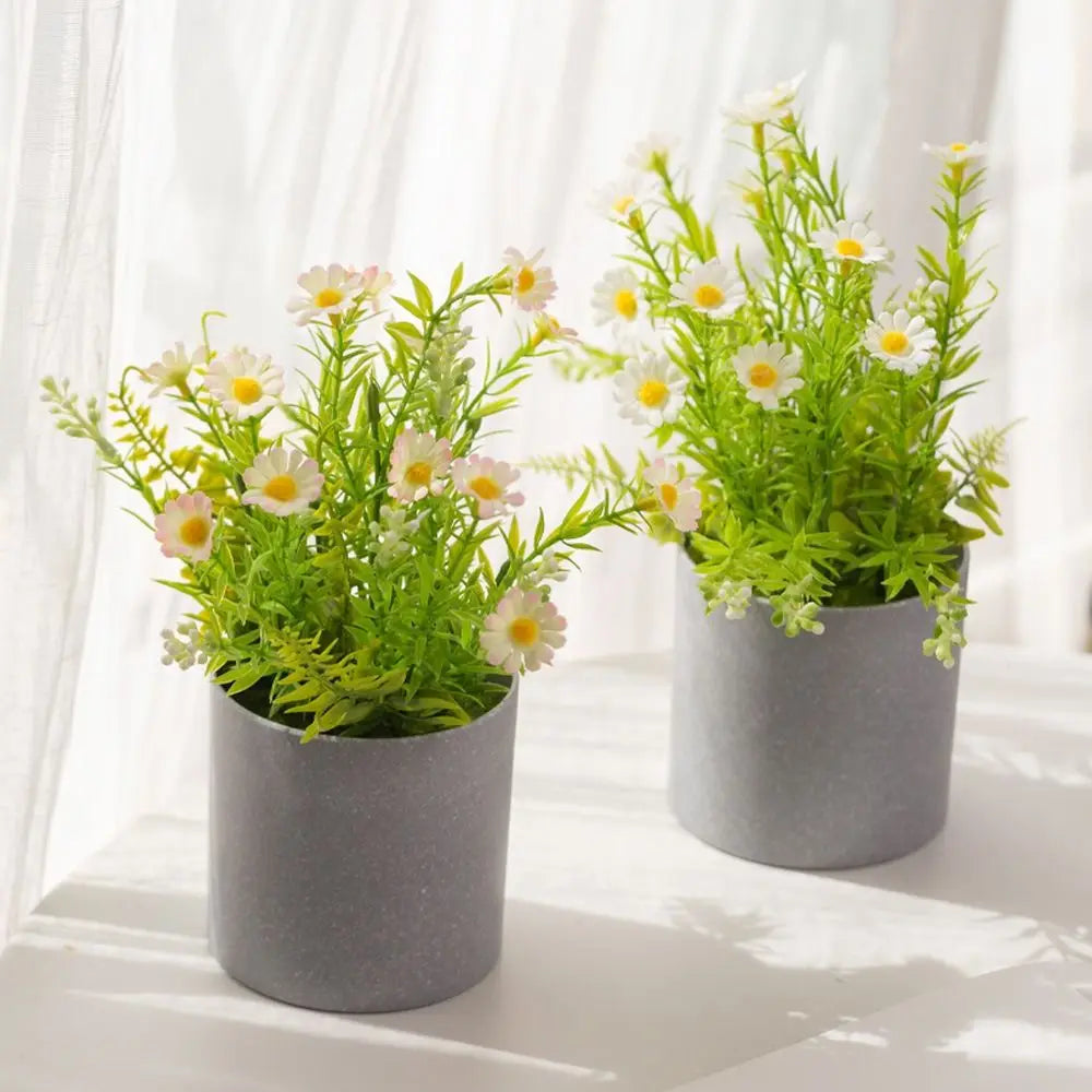 Realistic Artificial Daisy Potted Real Touch Lifelike Simulation Green Plant Bonsai No Watering Non-fading Fake Chrysanthemum