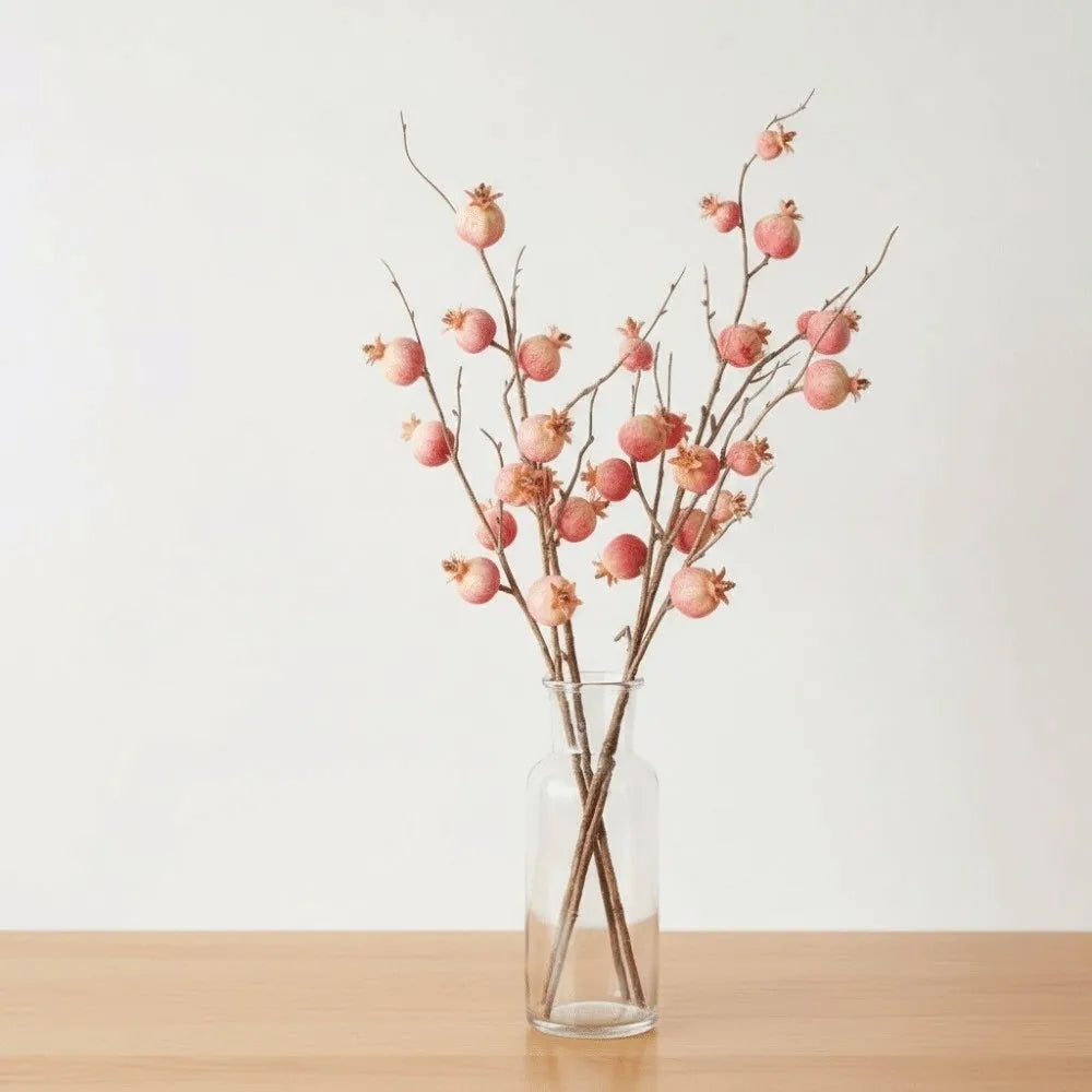 Faux Artificial Pomegranate Branches Plastic Bonsai Fake Flowers Simulation Pomegranate Fruit Elegant Realistic