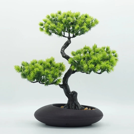 Simulation of Pine Trees, Chinese Zen Welcome Pine Potted Plants, Green Plants Bonsai on The Table Top, Living Room Decorations