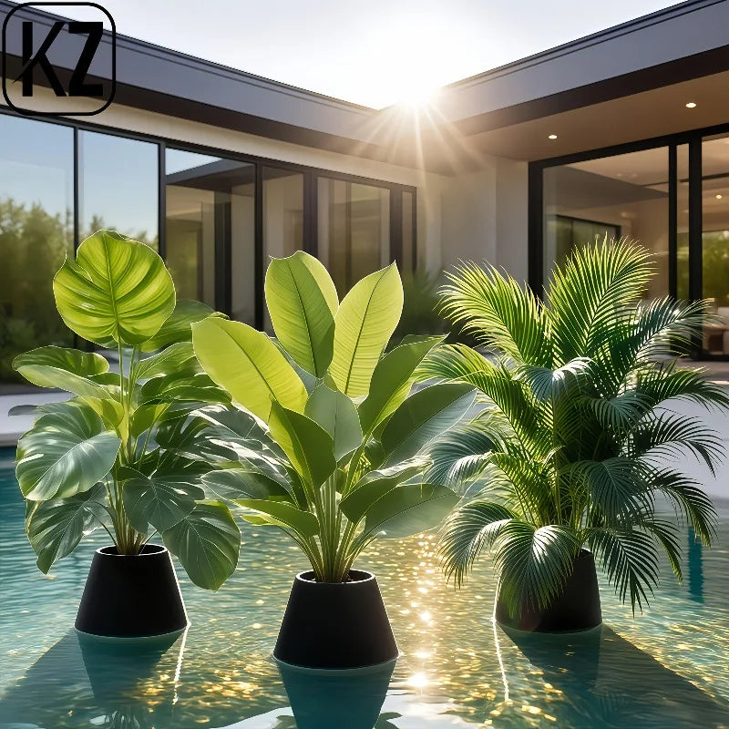 3pcs Artificial Faux Plant Set Lush Banana Tree Monstera Palm for Home Wedding Garden Balcony Office Decor Without Flowearpot