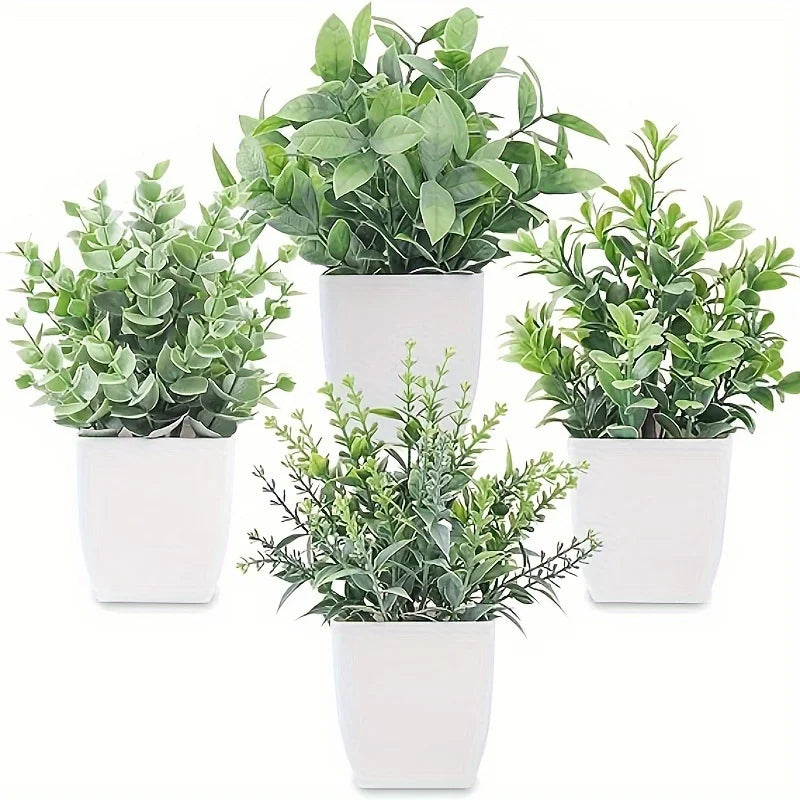 1/4pcs Artificial Green Potted Plants Fake Artificial Plants With Pot Living Room Home Decor Desk Bedroom Party Plastic Bonsai