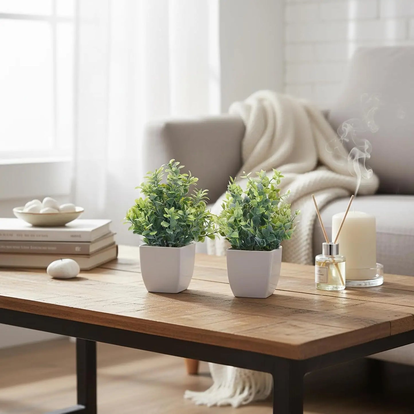 Fake Plants 4 Packs Small Artificial Greenery Mini White Potted Plants Bathroom Accessories Decorations for Desk Bathroom Office