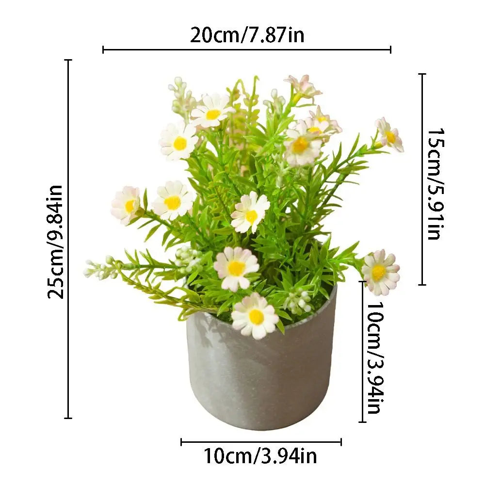 Realistic Artificial Daisy Potted Real Touch Lifelike Simulation Green Plant Bonsai No Watering Non-fading Fake Chrysanthemum