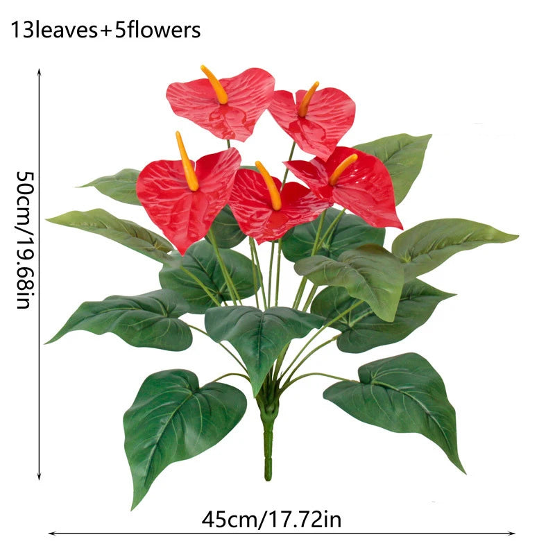 2pcs Artificial Tropical Plants Faux Anthurium Fake Plant for Home Living Room Bathroom Office Indoor Outdoor Occasions Decor