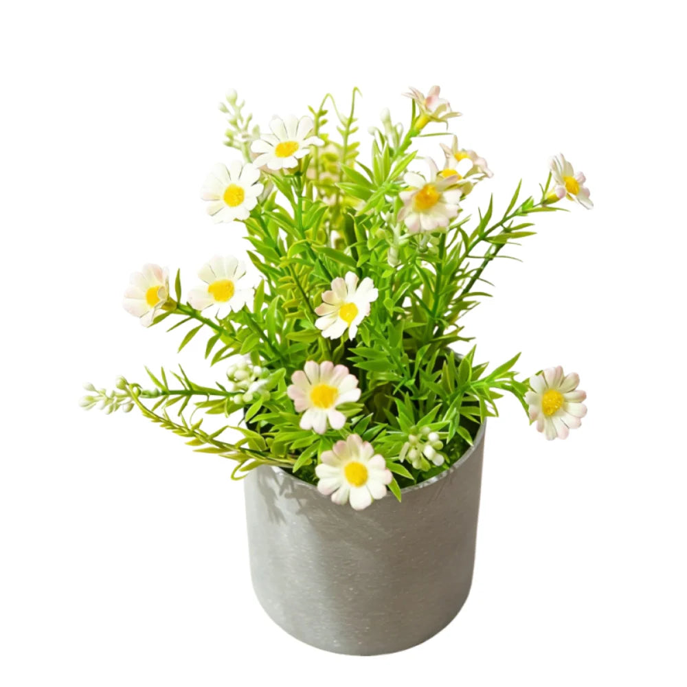 Realistic Artificial Daisy Potted Real Touch Lifelike Simulation Green Plant Bonsai No Watering Non-fading Fake Chrysanthemum