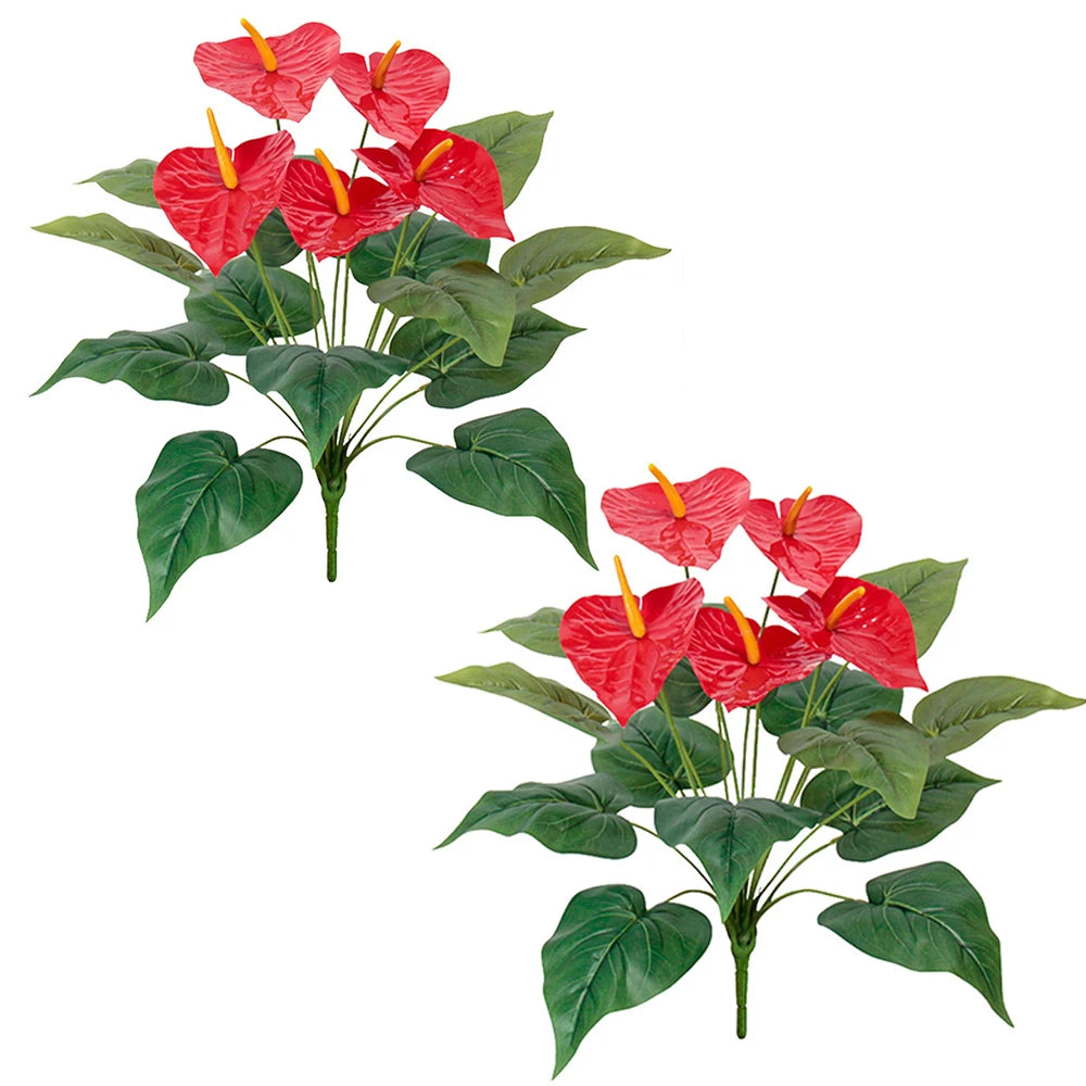 2pcs Artificial Tropical Plants Faux Anthurium Fake Plant for Home Living Room Bathroom Office Indoor Outdoor Occasions Decor