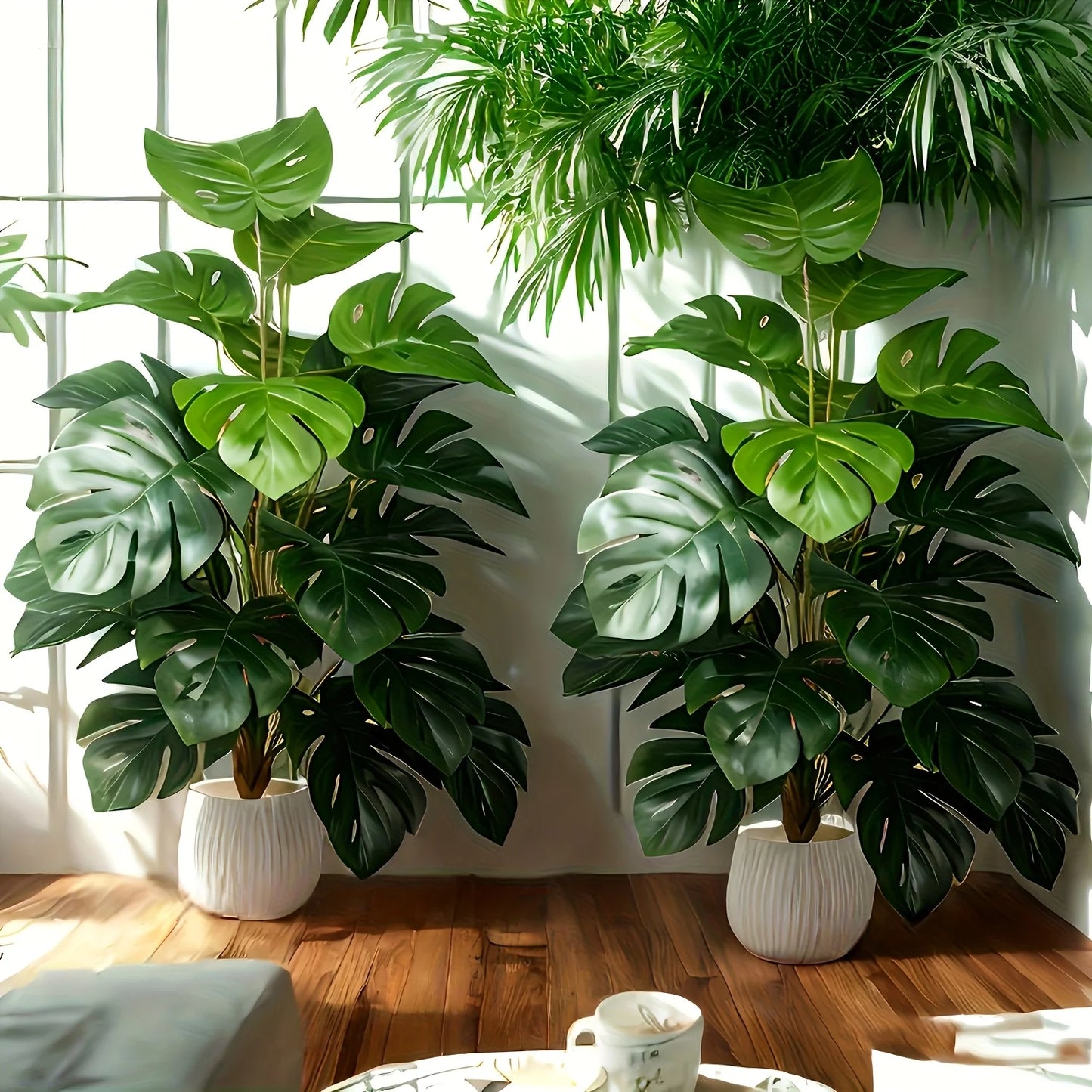Artificial Monstera Palm Tree Realistic Plastic Green Plant for Home Office Wedding Christmas Without Flower pots