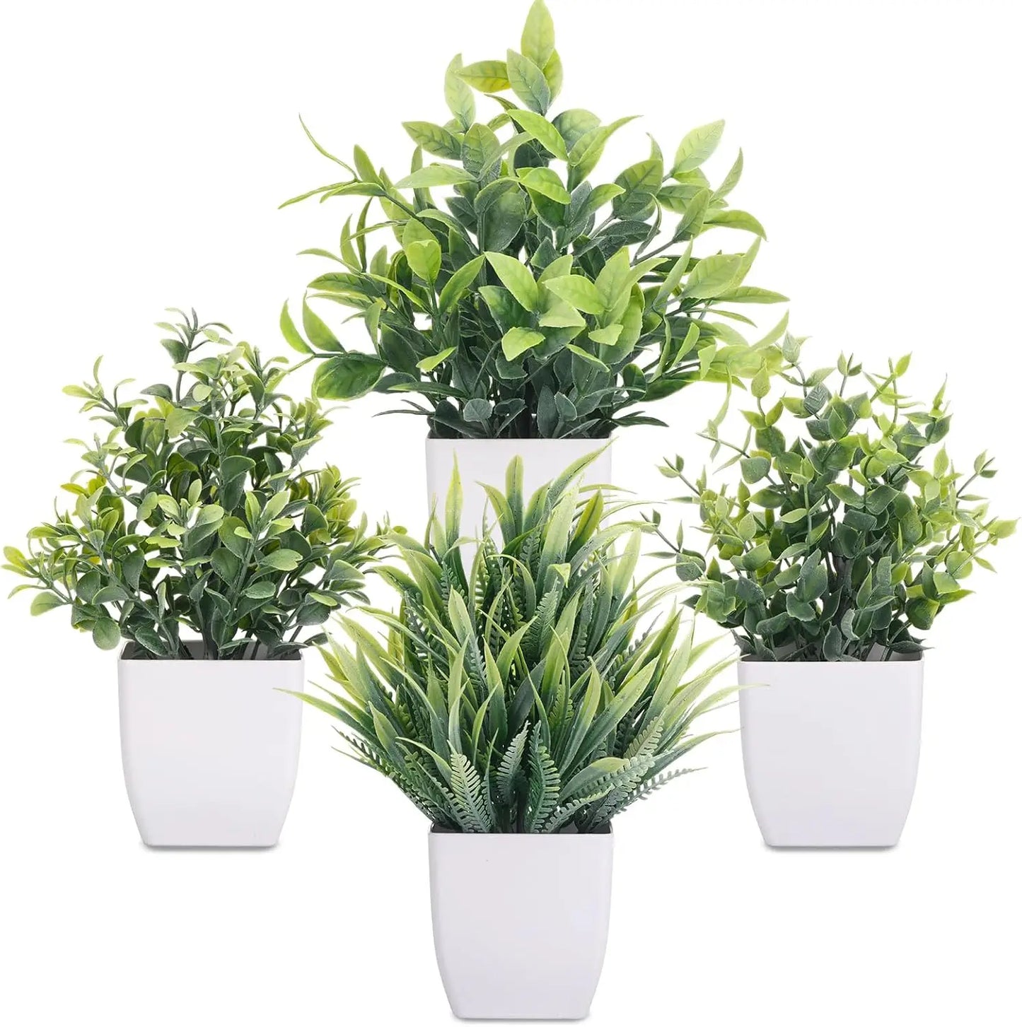 Fake Plants 4 Packs Small Artificial Greenery Mini White Potted Plants Bathroom Accessories Decorations for Desk Bathroom Office