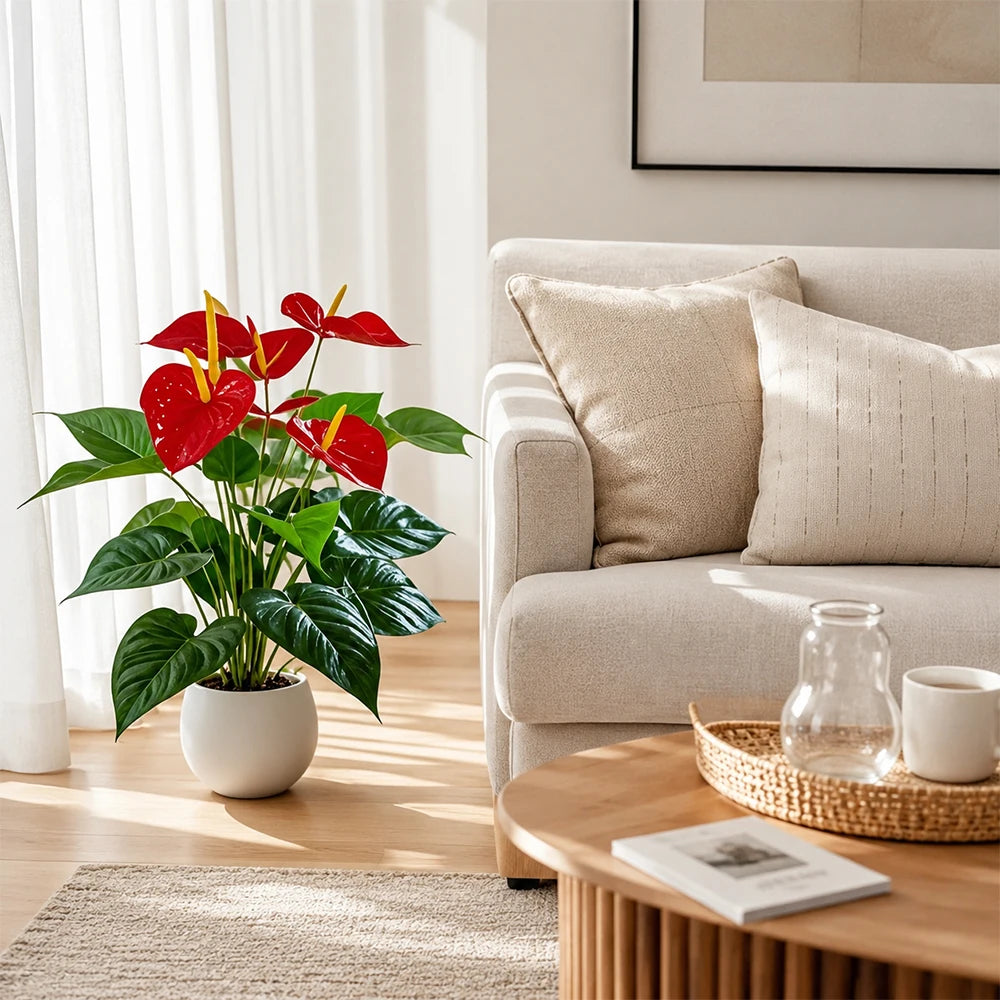 2pcs Artificial Tropical Plants Faux Anthurium Fake Plant for Home Living Room Bathroom Office Indoor Outdoor Occasions Decor