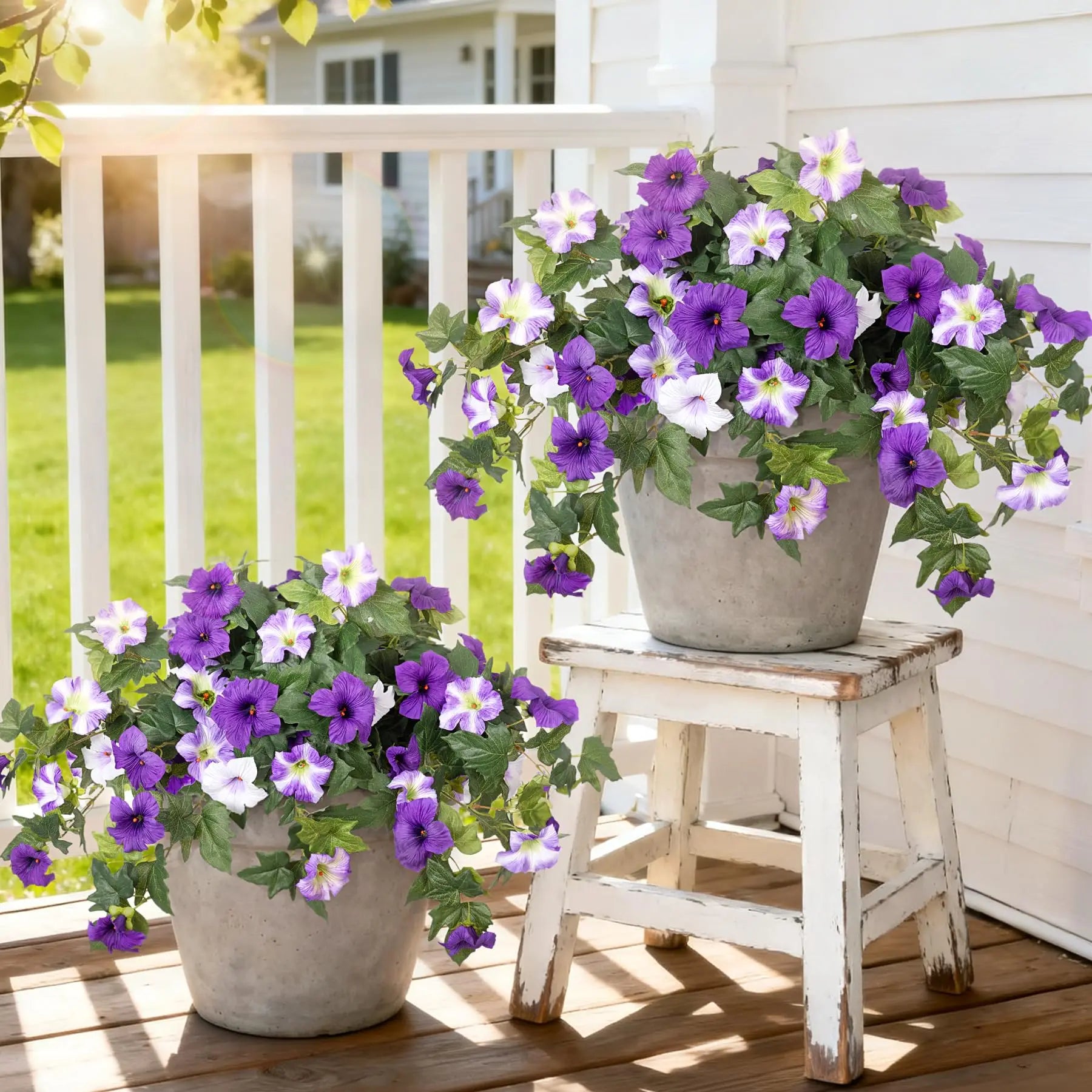 Artificial Fake Petunia Flowers for Outdoor, Faux Flower for Spring Realistic Plants for Garden Balcony Yard Porch Indoor Decor