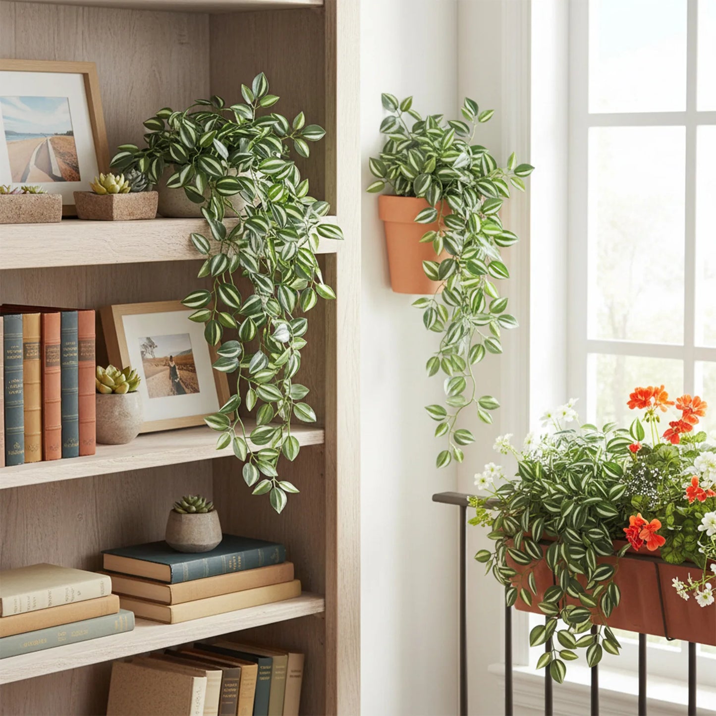 Faux Peperomia Hanging Plant Adjustable Leaves Silk Faux Peperomia Ivy Vine Artificial Plant For DIY Home Wedding Decoration