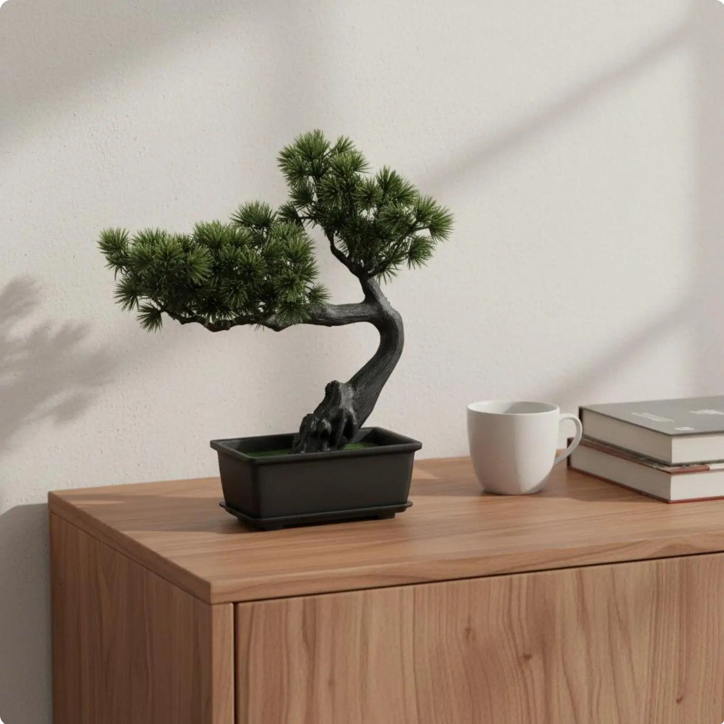 Fake Conifer Bonsai Low Maintenance Fake Conifer Tree Plant No Watering Needed Artificial Bonsai Tree for Office, Shelf,