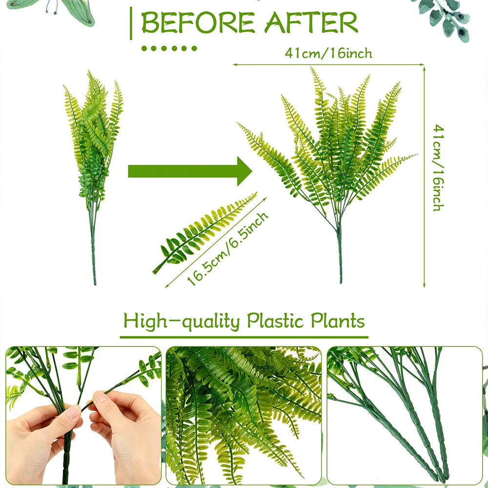 4-20Bundle Artificial Plants Fake Boston Ferns Bushes Faux Shrubs Greenery UV Resistant Plant for Home Garden Outdoor Yard Decor