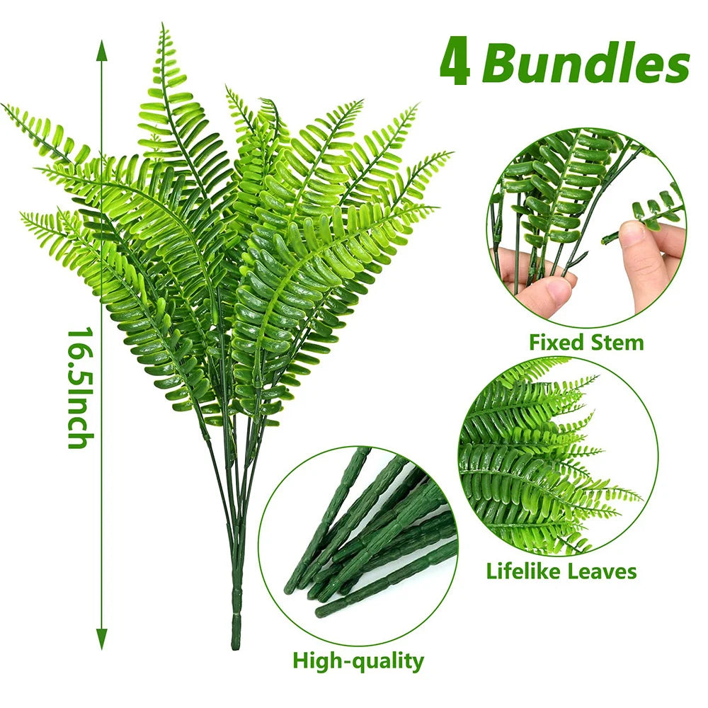 4-20Bundle Artificial Plants Fake Boston Ferns Bushes Faux Shrubs Greenery UV Resistant Plant for Home Garden Outdoor Yard Decor
