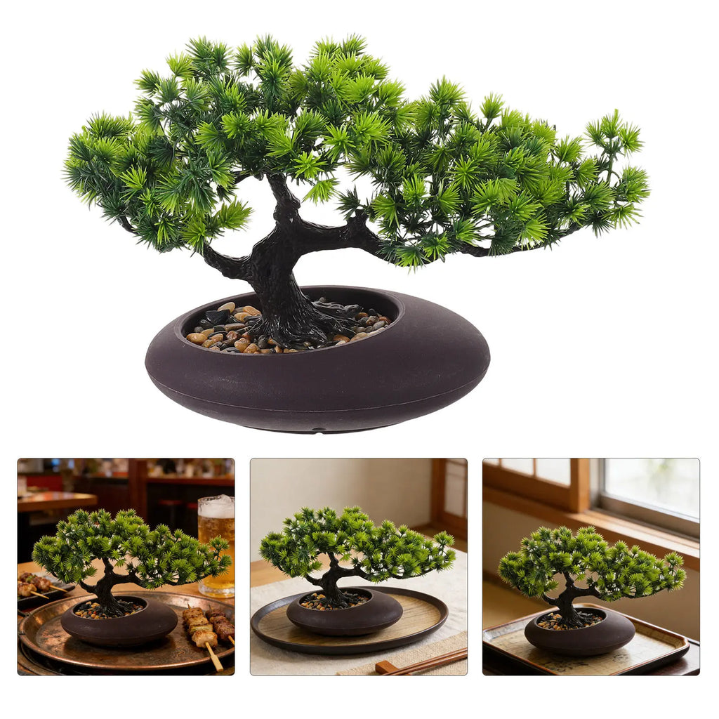 Artificial Bonsai Juniper Fake Bonsai Trees Realistic Faux Pine Trees in Pot for Plate Sashimi Dish Home Shelf Decor Display