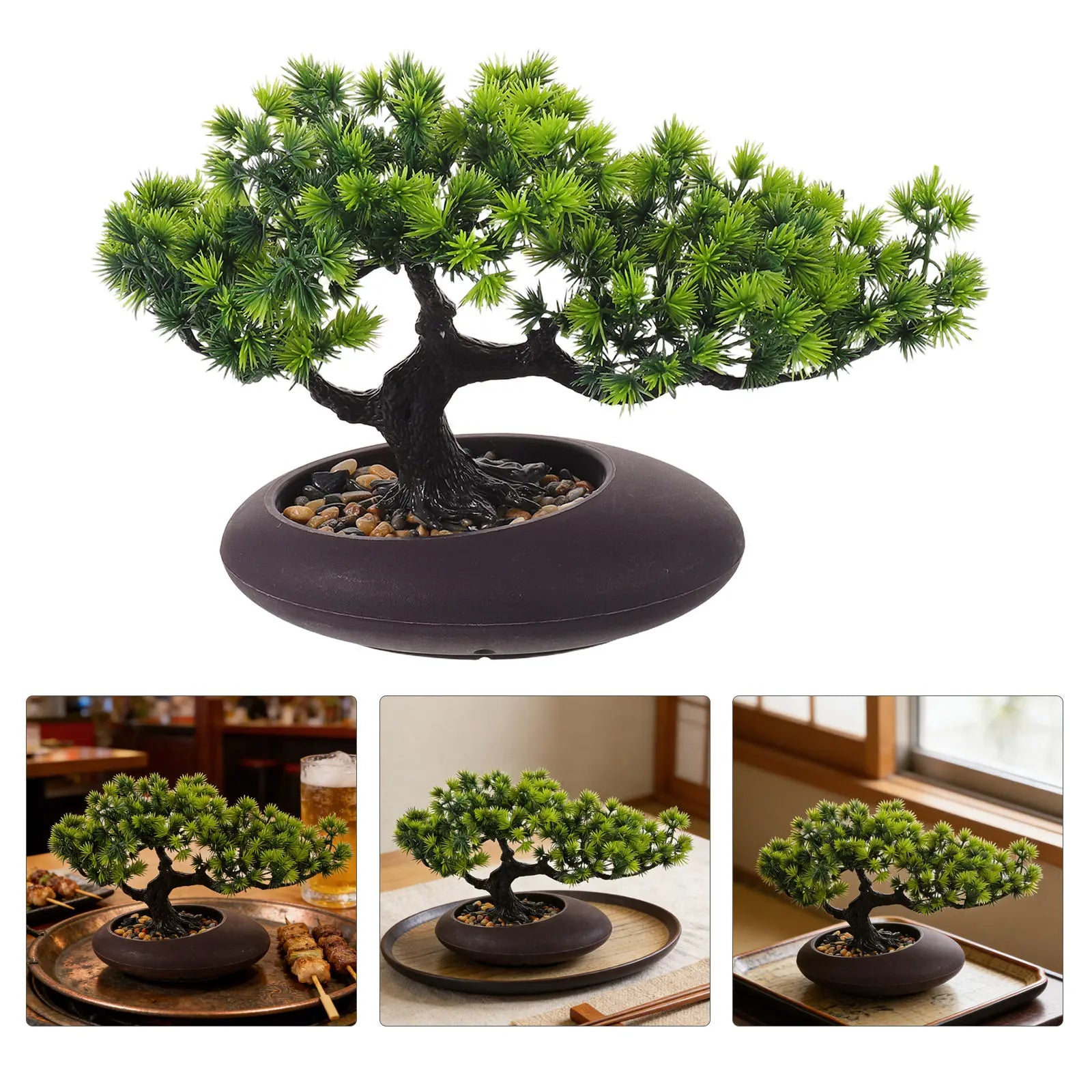 Artificial Bonsai Juniper Fake Bonsai Trees Realistic Faux Pine Trees in Pot for Plate Sashimi Dish Home Shelf Decor Display