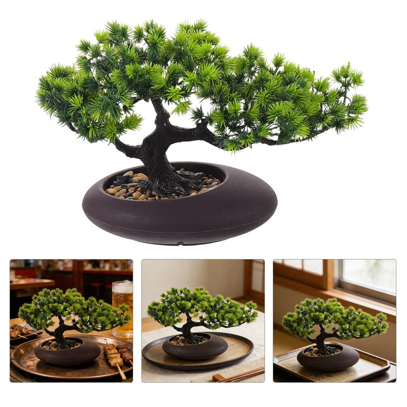 Artificial Bonsai Juniper Fake Bonsai Trees Realistic Faux Pine Trees in Pot for Plate Sashimi Dish Home Shelf Decor Display