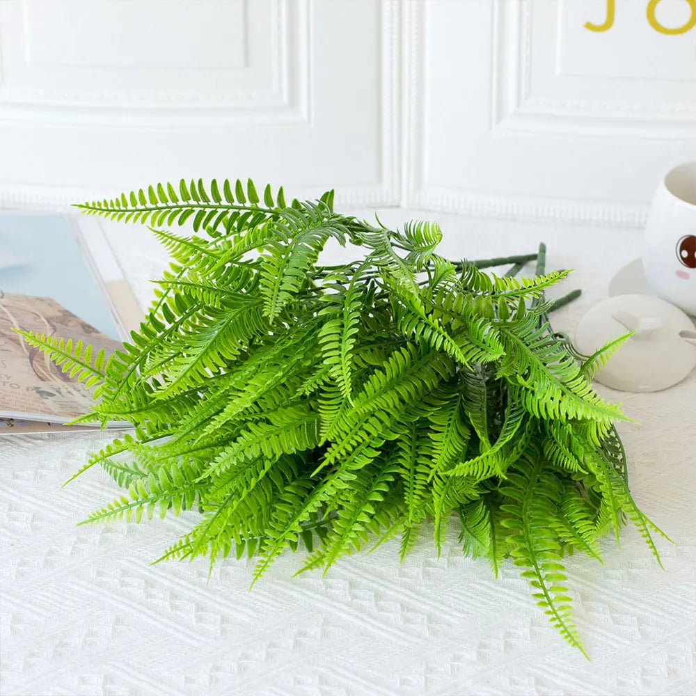 Artificial Boston Fern Plants Fake Ferns Faux Plants Shrubs Greenery Outdoor UV Resistant No Fade Garden Porch Window Box Decor
