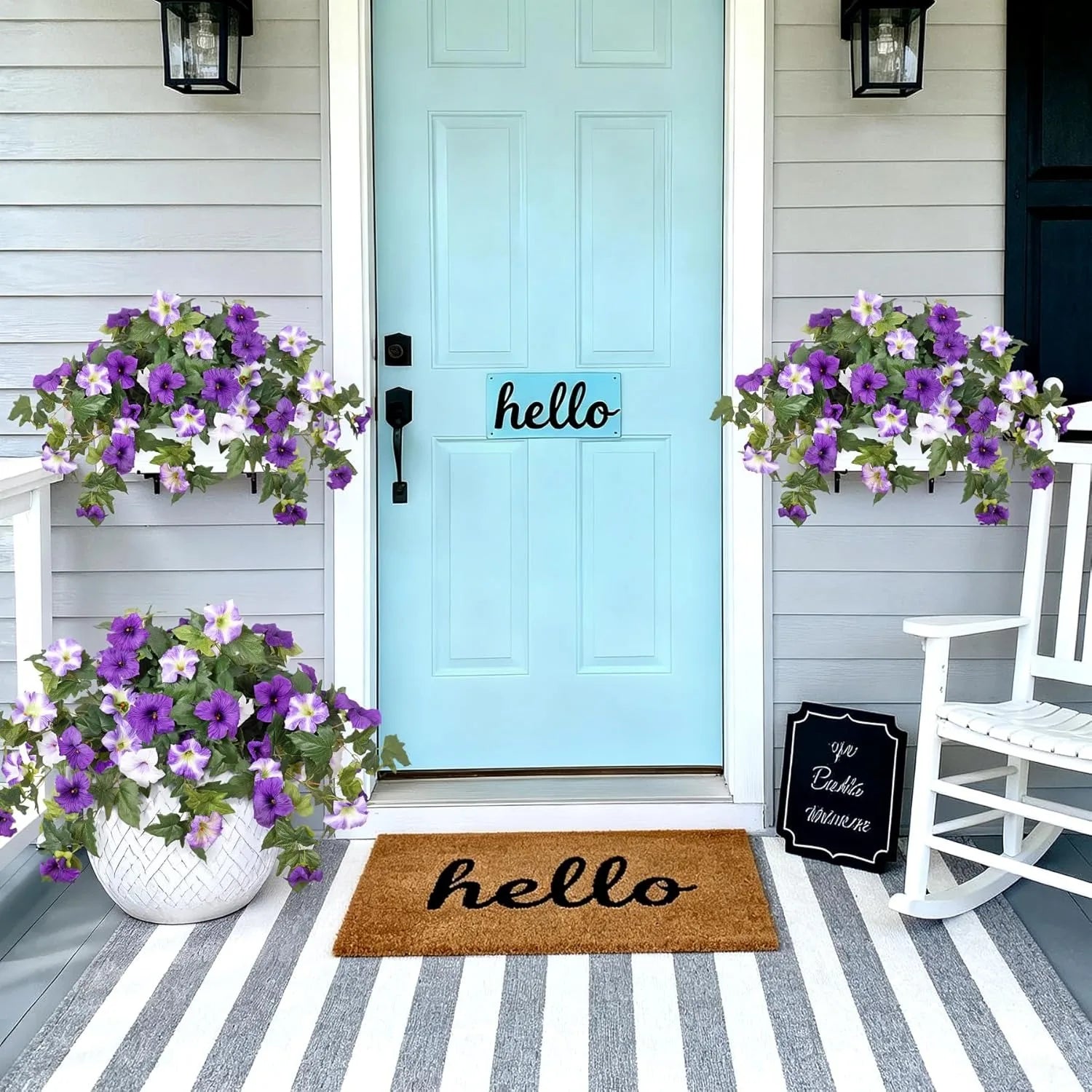 Artificial Fake Petunia Flowers for Outdoor, Faux Flower for Spring Realistic Plants for Garden Balcony Yard Porch Indoor Decor