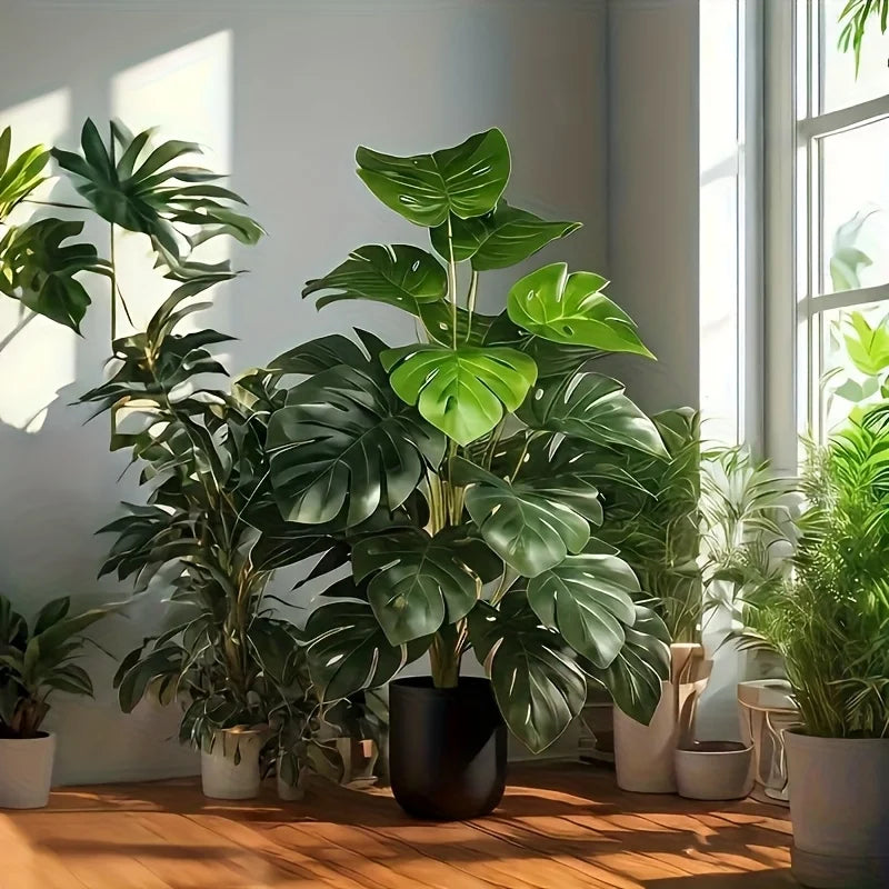 Artificial Monstera Palm Tree Realistic Plastic Green Plant for Home Office Wedding Christmas Without Flower pots