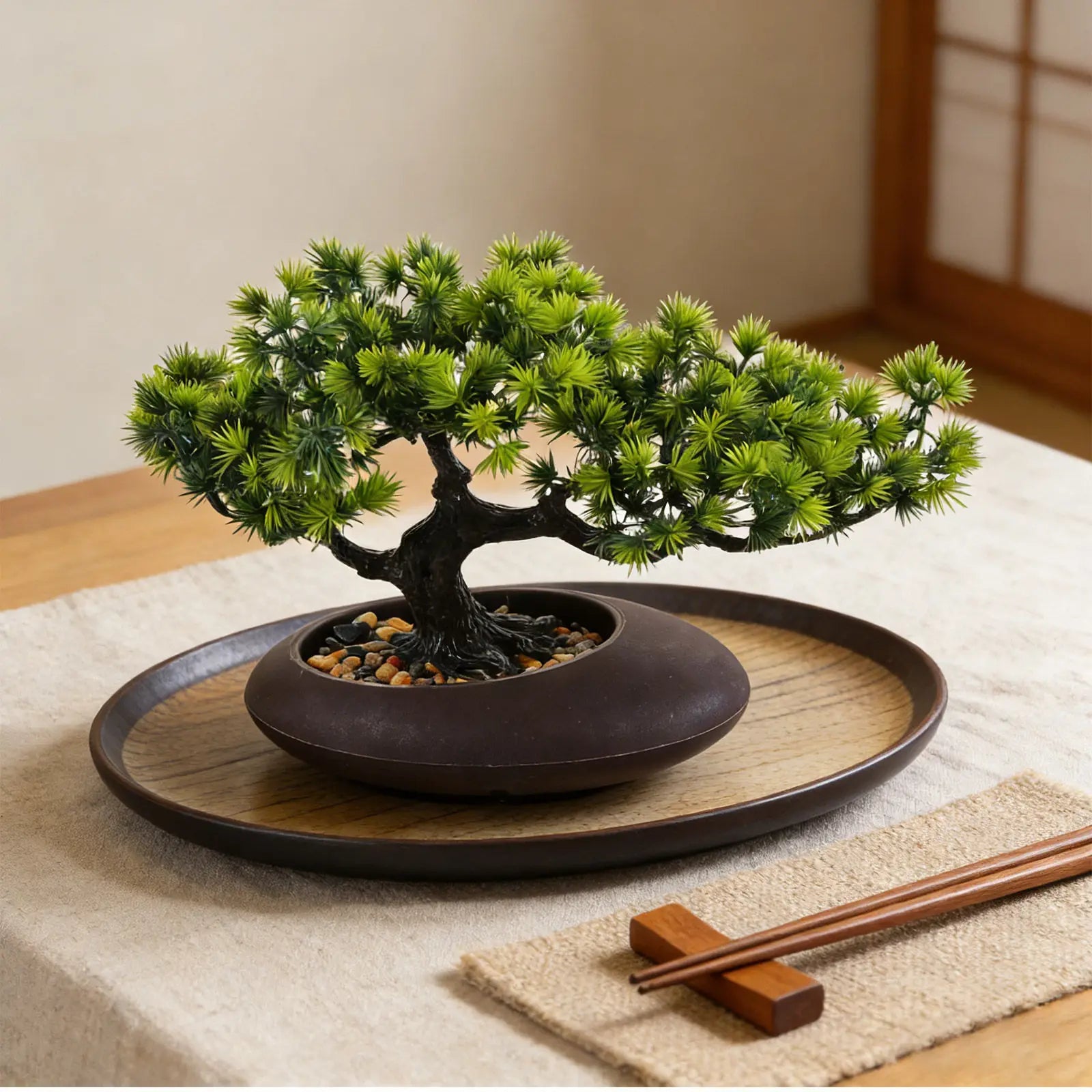 Artificial Bonsai Juniper Fake Bonsai Trees Realistic Faux Pine Trees in Pot for Plate Sashimi Dish Home Shelf Decor Display