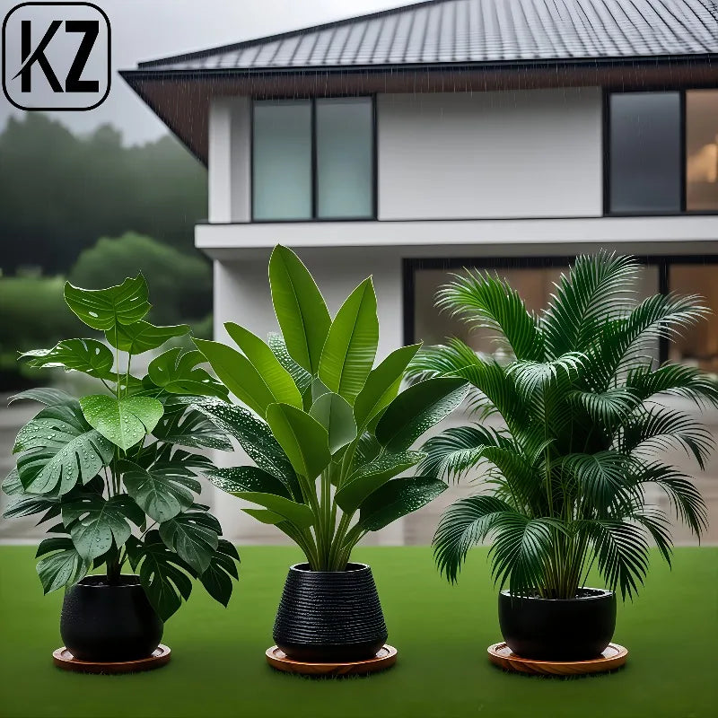 3pcs Artificial Faux Plant Set Lush Banana Tree Monstera Palm for Home Wedding Garden Balcony Office Decor Without Flowearpot