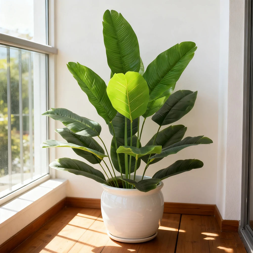 Artificial Bird of Paradise Plants 12/18/24 Leaves Faux Greenery Palm Fake Tree for Indoor Outdoor Home Living Room Garden Decor