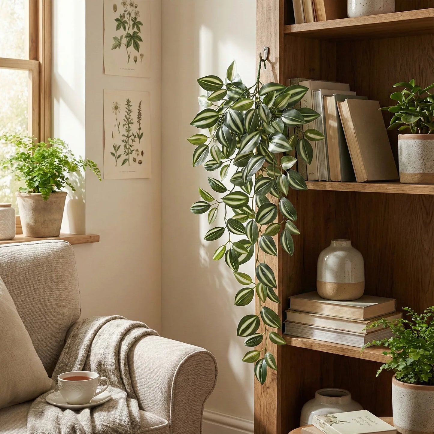 Faux Peperomia Hanging Plant Adjustable Leaves Silk Faux Peperomia Ivy Vine Artificial Plant For DIY Home Wedding Decoration