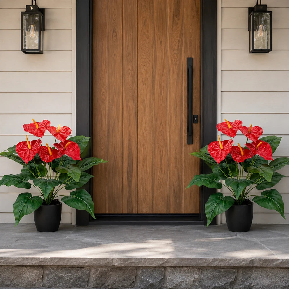 2pcs Artificial Tropical Plants Faux Anthurium Fake Plant for Home Living Room Bathroom Office Indoor Outdoor Occasions Decor