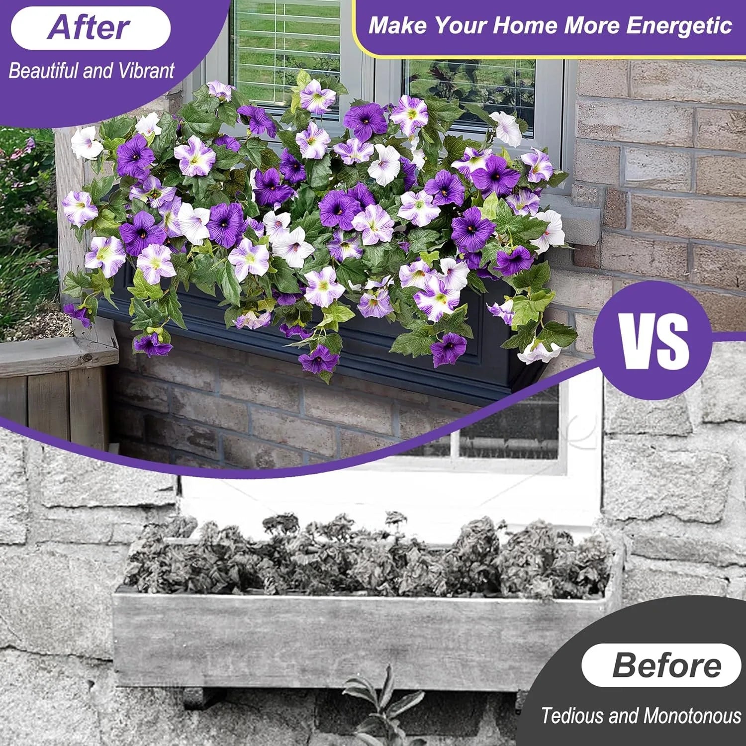 Artificial Fake Petunia Flowers for Outdoor, Faux Flower for Spring Realistic Plants for Garden Balcony Yard Porch Indoor Decor