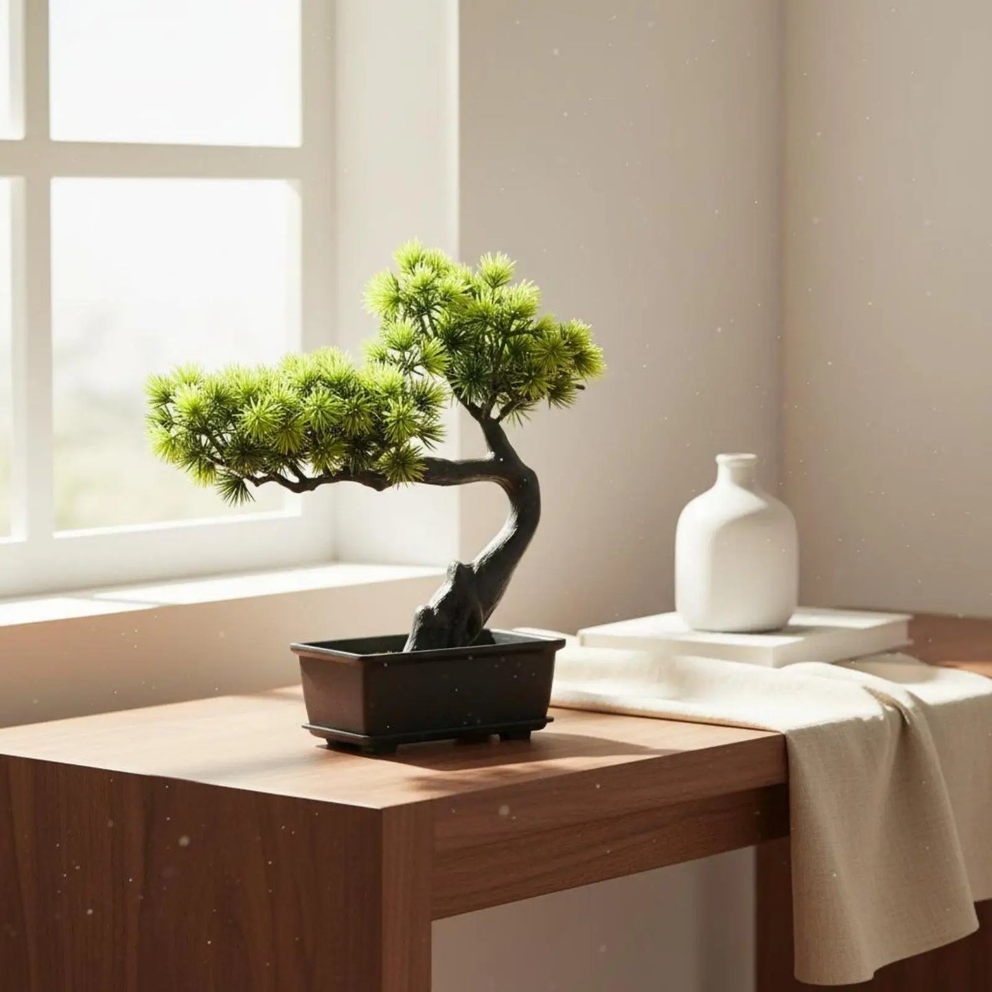 Fake Conifer Bonsai Low Maintenance Fake Conifer Tree Plant No Watering Needed Artificial Bonsai Tree for Office, Shelf,