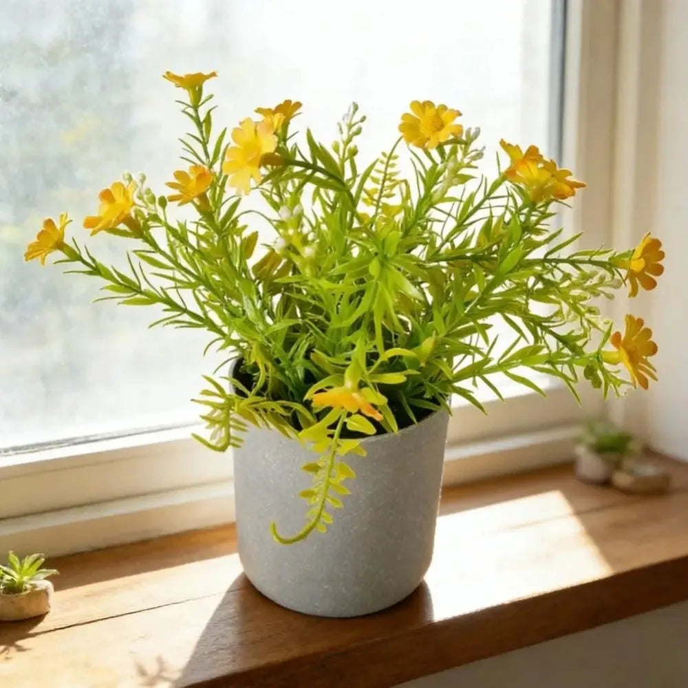 Realistic Artificial Daisy Potted Real Touch Lifelike Simulation Green Plant Bonsai No Watering Non-fading Fake Chrysanthemum