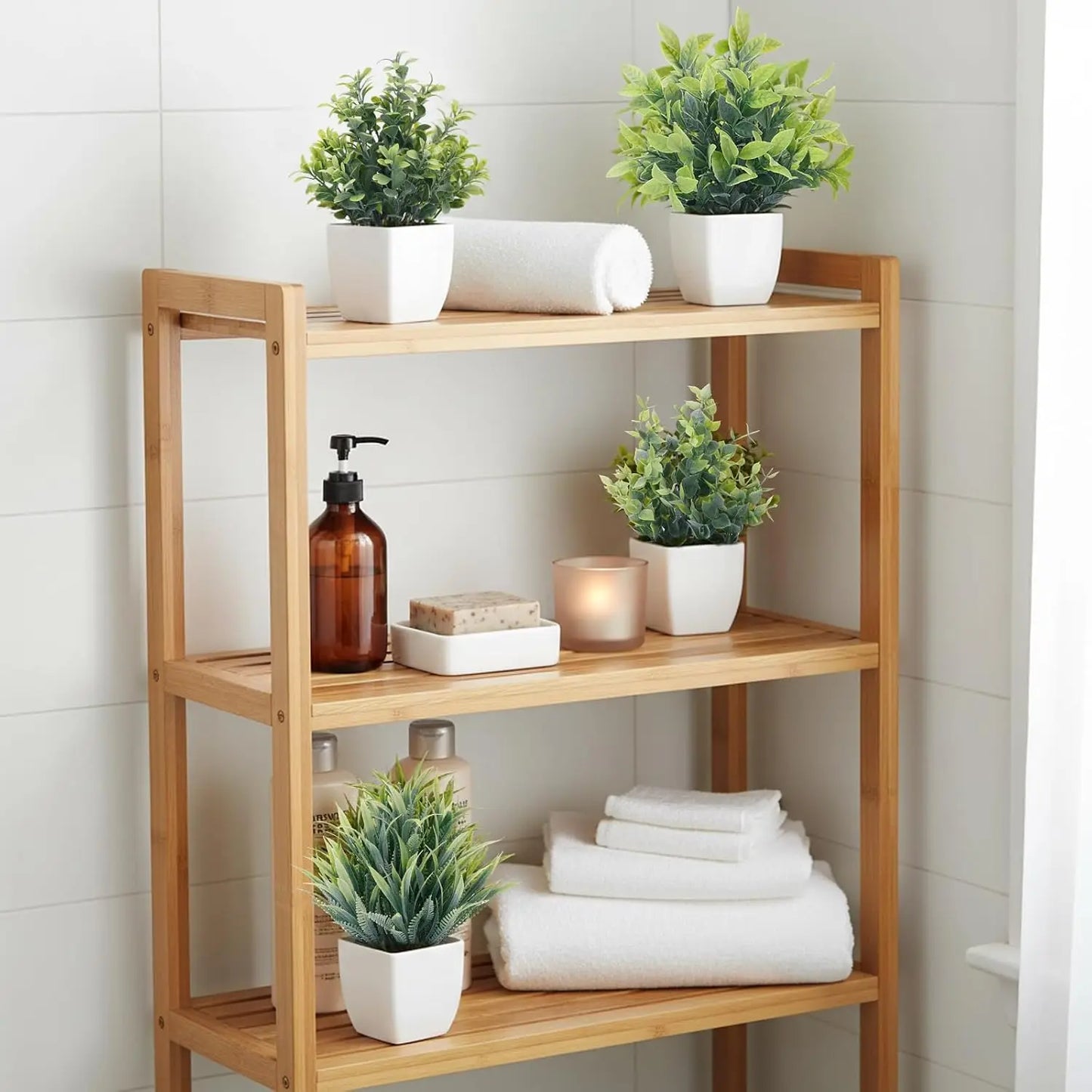 Fake Plants 4 Packs Small Artificial Greenery Mini White Potted Plants Bathroom Accessories Decorations for Desk Bathroom Office