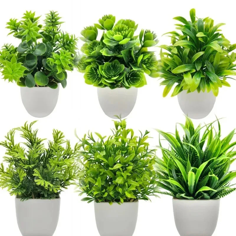 1PC Artificial Plant with Plastic Pot Fake Greenery for Home Office Desk Living Room Bedroom Decor No Maintenance Required