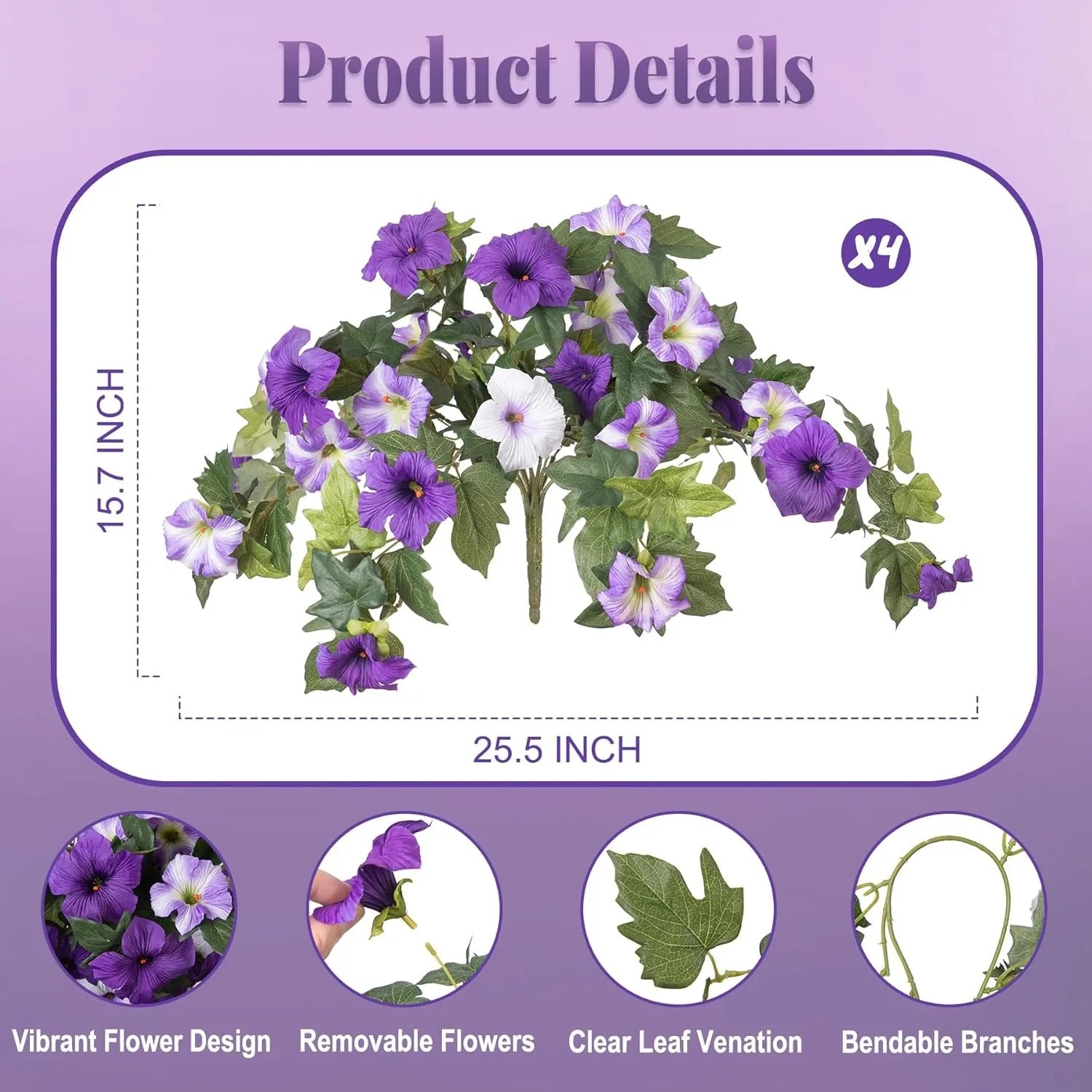 Artificial Fake Petunia Flowers for Outdoor, Faux Flower for Spring Realistic Plants for Garden Balcony Yard Porch Indoor Decor