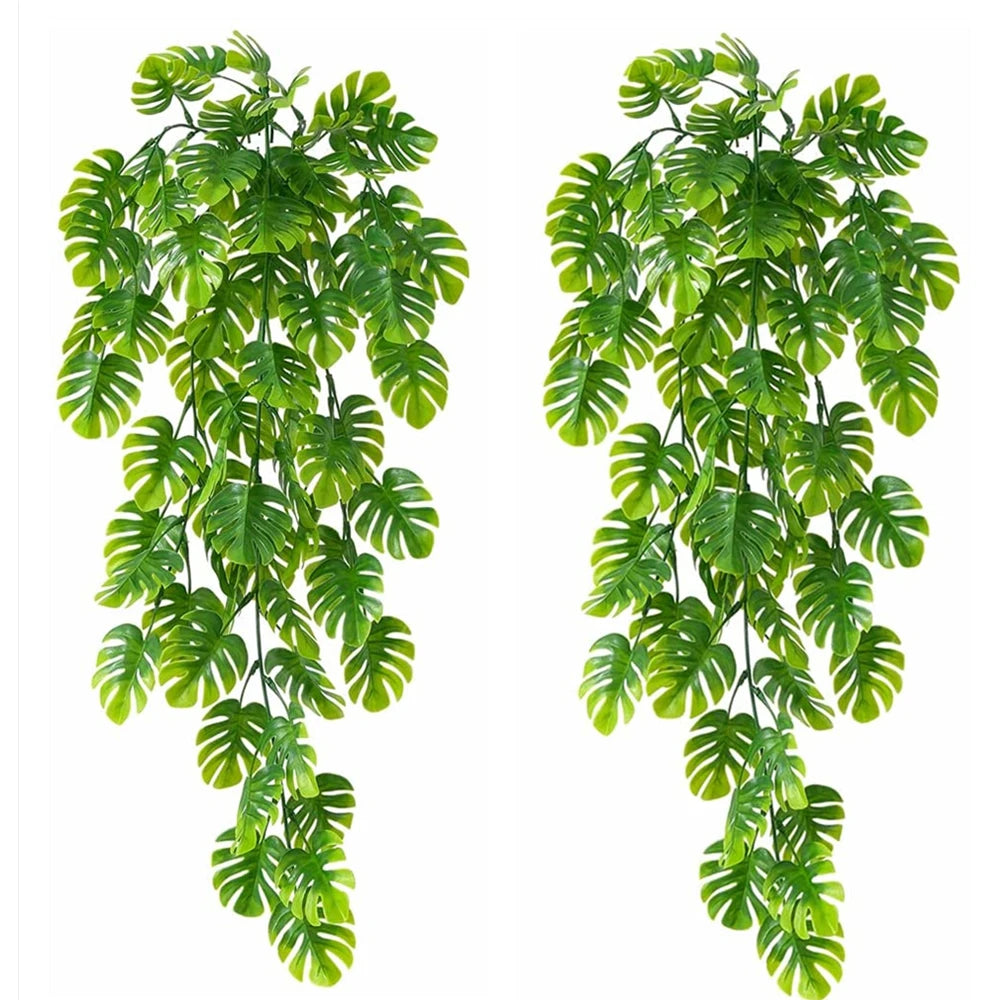 Artificial Vine Plant Faux Hanging Monstera Plant Fake Palm Leaves Vine Ivy Grass