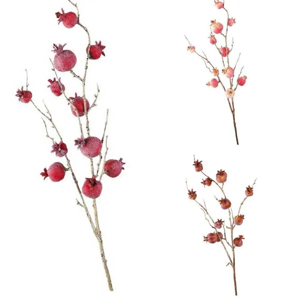 Faux Artificial Pomegranate Branches Plastic Bonsai Fake Flowers Simulation Pomegranate Fruit Elegant Realistic