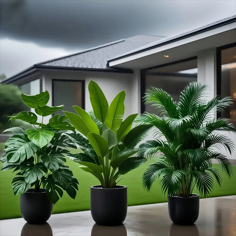 3pcs Artificial Faux Plant Set Lush Banana Tree Monstera Palm for Home Wedding Garden Balcony Office Decor Without Flowearpot
