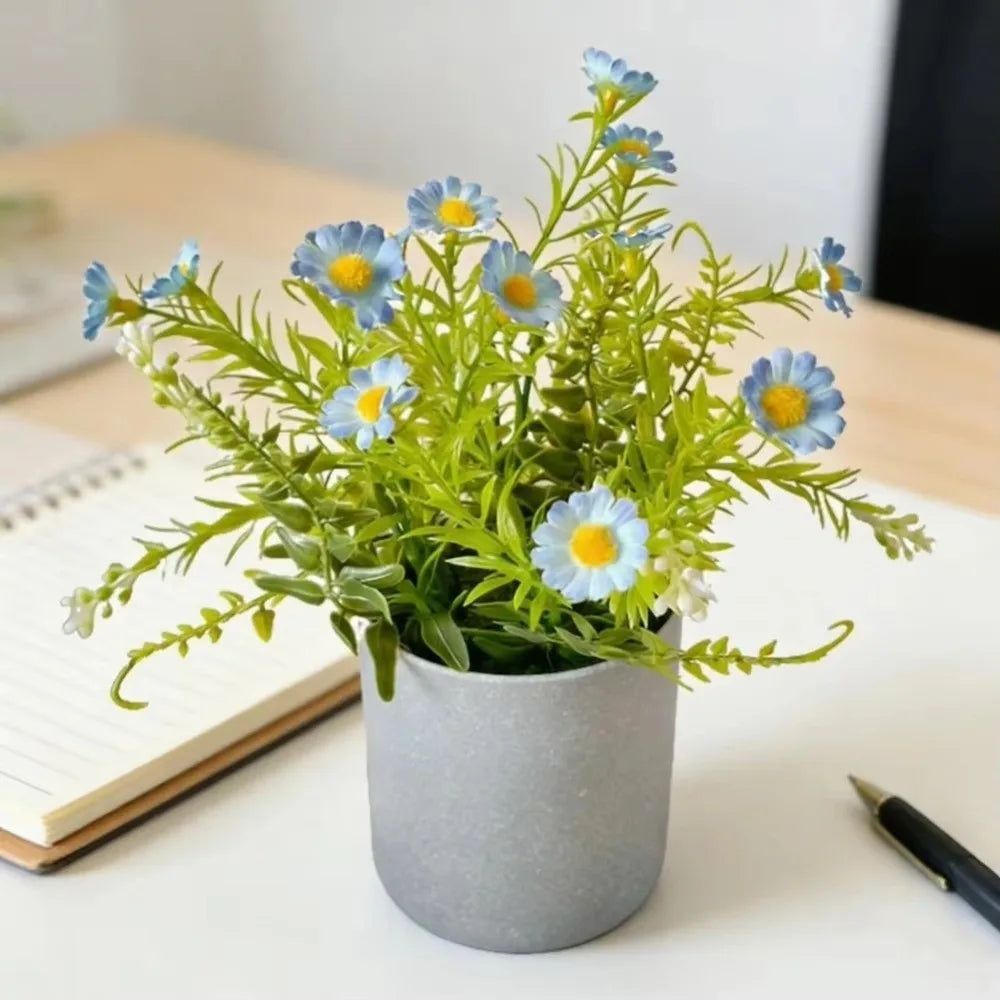 Realistic Artificial Daisy Potted Real Touch Lifelike Simulation Green Plant Bonsai No Watering Non-fading Fake Chrysanthemum