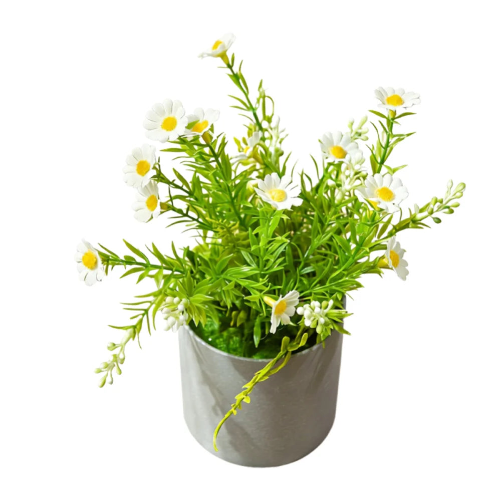 Realistic Artificial Daisy Potted Real Touch Lifelike Simulation Green Plant Bonsai No Watering Non-fading Fake Chrysanthemum